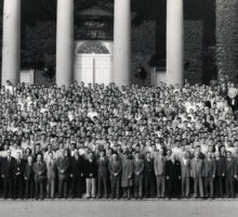 Student Veterans in front of Hendricks Chapel in 1947