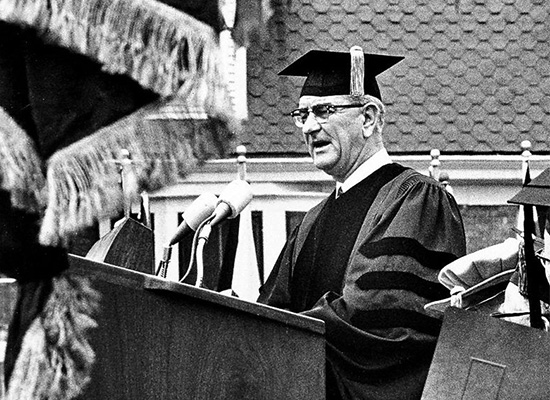 President Johnson at the dedication of S.I. Newhouse School of Public Communications at Syracuse