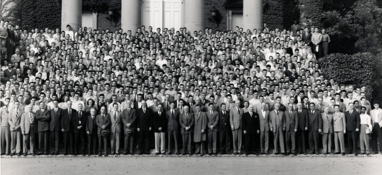 Student Veterans in front of Hendricks Chapel in 1947