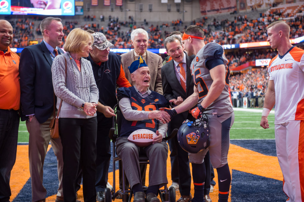 Veterans day hometown hero Mike Chemotti being honored during halftime. 