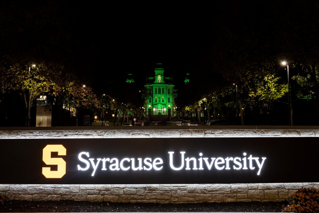 Hall of Languages lit up green