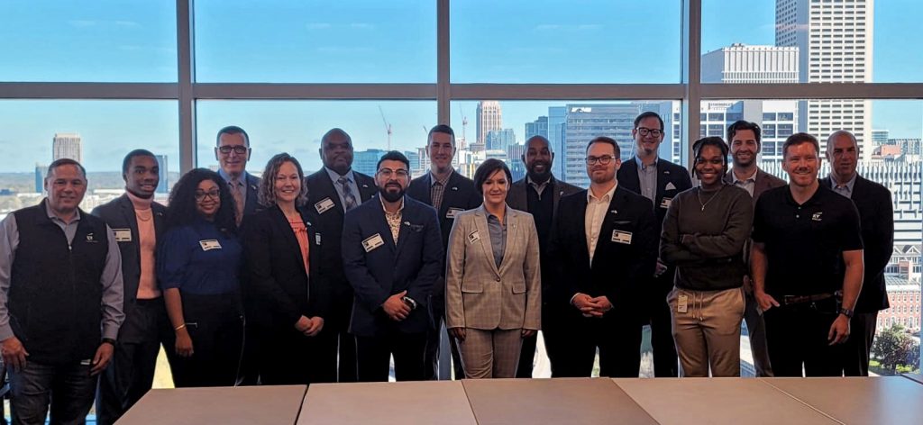 Syracuse University student veterans pose for a group photo on the first day of the Office of Veteran and Military Affairs’ career immersion trip to Atlanta, Georgia.