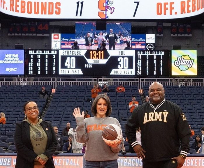 hometown hero michelle johnson on basketball court.