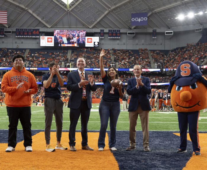 Tania Gonzalez as Hometown Hero on the dome field.