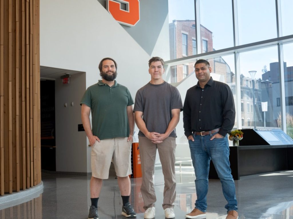 The inaugural cohort of the CHB summer research program included (from left): student veterans Matthew Soukup (Navy), Hunter Pyke (Marines) and Varun Varun Gollapudi (Army/Army Reserves).