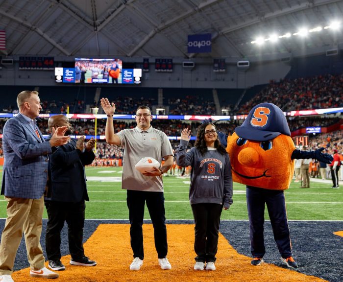 Joshua Carabaja with his family at the dome for hometown hero.